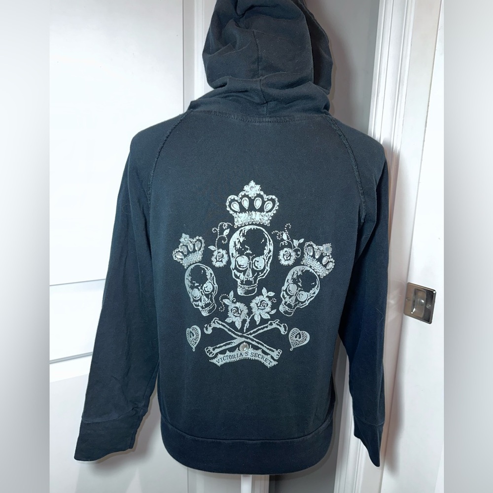 Victoria's Secret Gem Rhinestone Skull Zip Hoodie